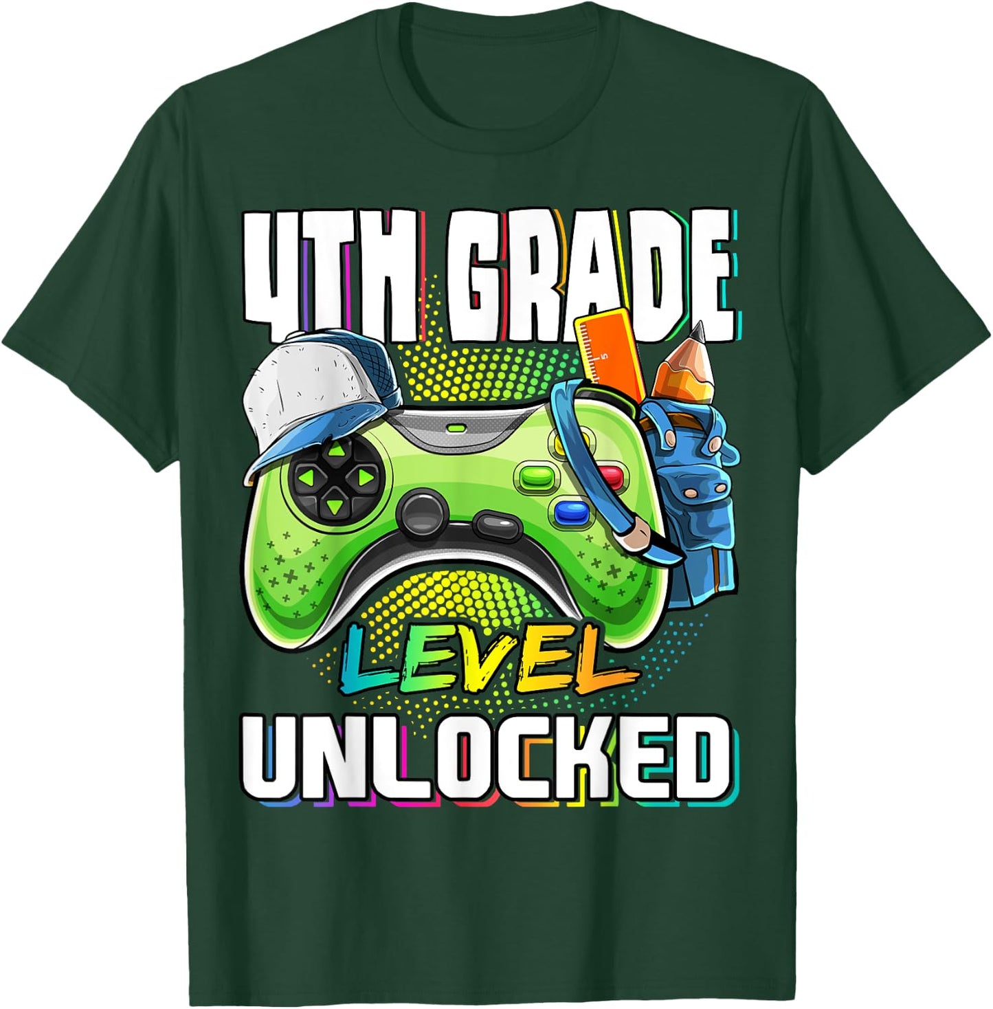 4th Grade Level Unlocked Video Game Back to School Boys T-Shirt - T-Shirt | Forest