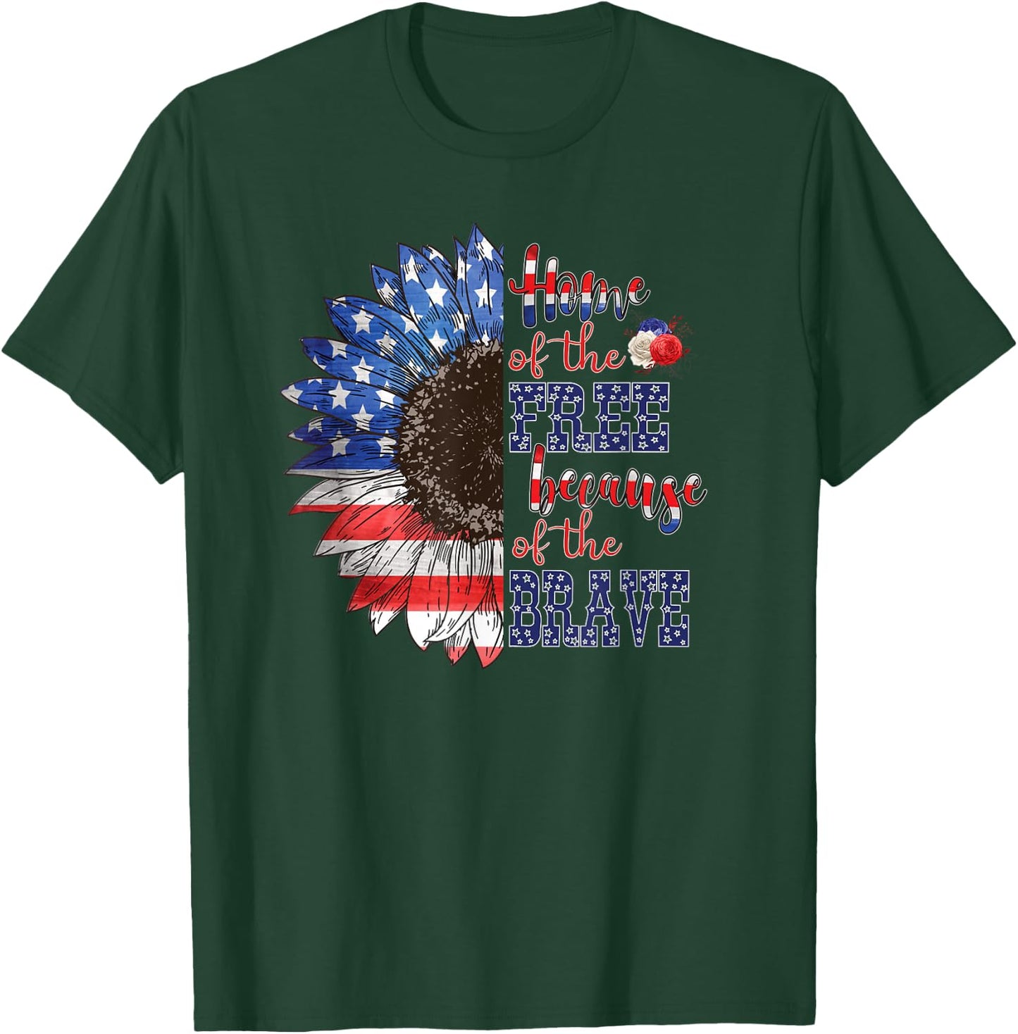 American Flag Sunflower Patriotic 4th July Graphic Plus Size T-Shirt - T-Shirt | Forest