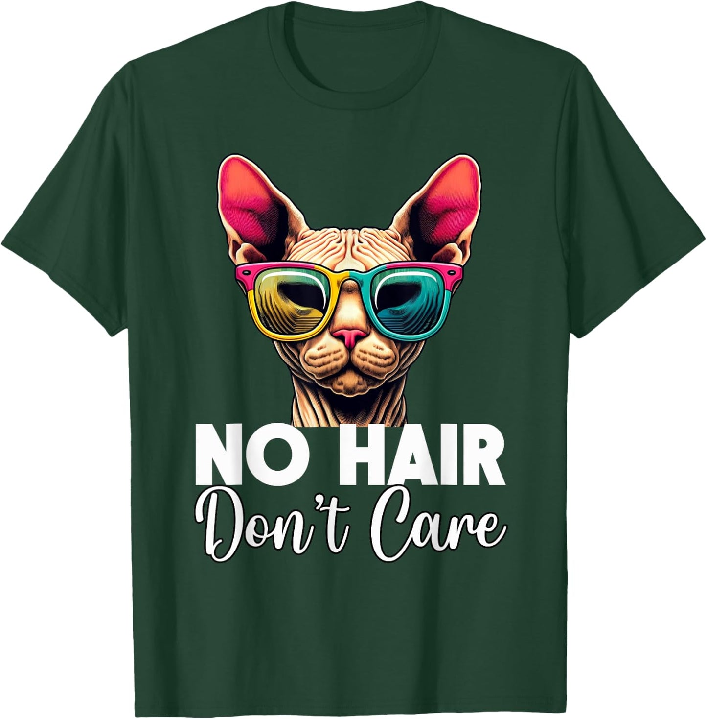 Unique Hairless Cat Lover Apparel & Home Decor -Adults Sphynx Cat Humor No Hair Don't Care Feline Pet Black T-Shirt - T-Shirt | Forest