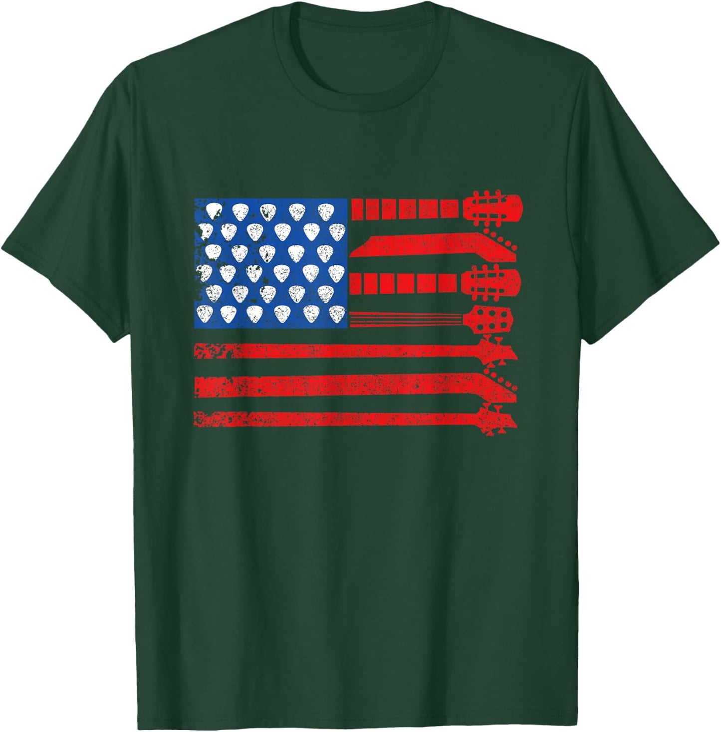 American Flag Guitar Red White Blue Patriotic Men Women Kids T-Shirt - T-Shirt | Forest