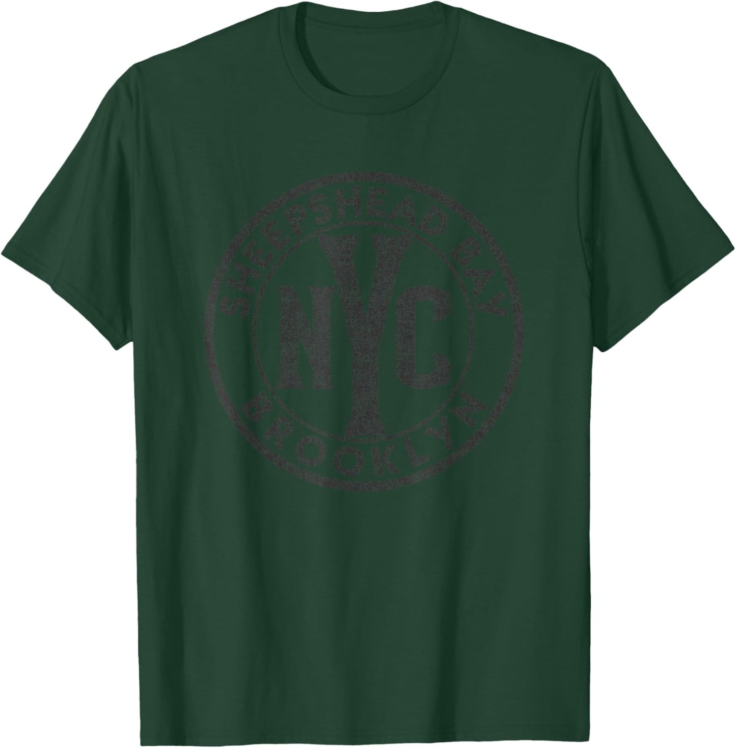 Sheepshead Bay Brooklyn NYC Sign Distressed Black Print T-Shirt - T-Shirt | Forest