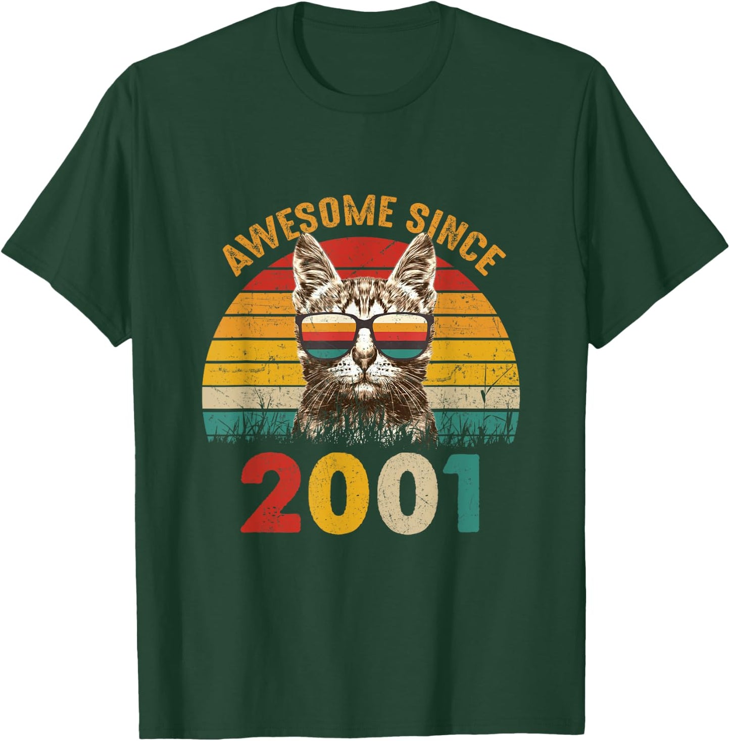 24th Birthday Vintage Cat Lover Gift Awesome Since 2001 Women T-Shirt - T-Shirt | Forest