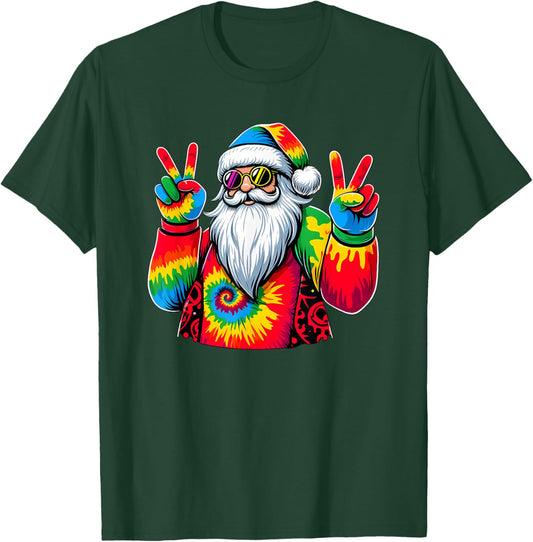 Peace Sign Tie Dye Santa Claus T-Shirt - T-Shirt | Forest
