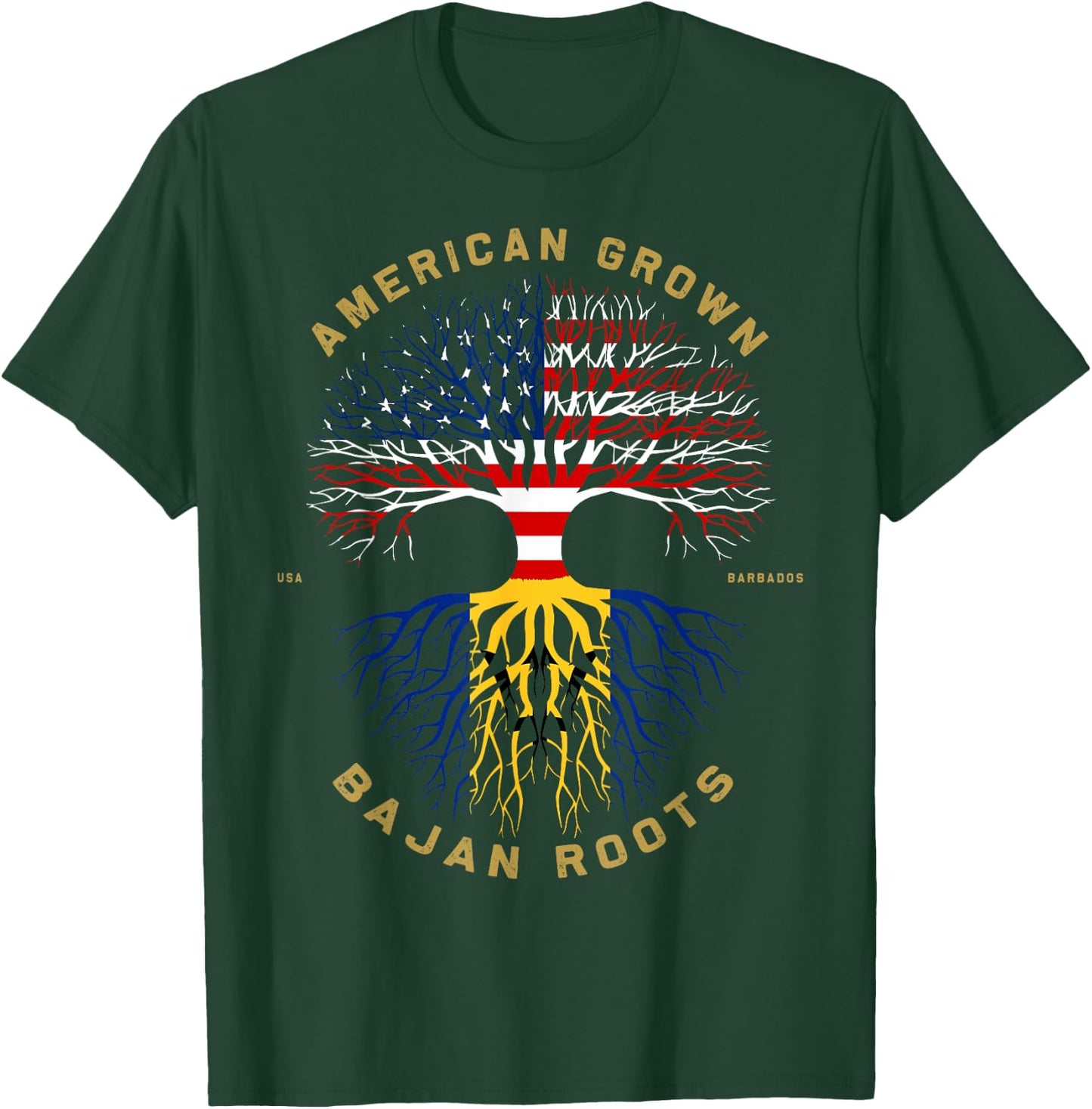American Grown With Bajan Roots Tree USA Flag Unique Gifts T-Shirt - T-Shirt | Forest