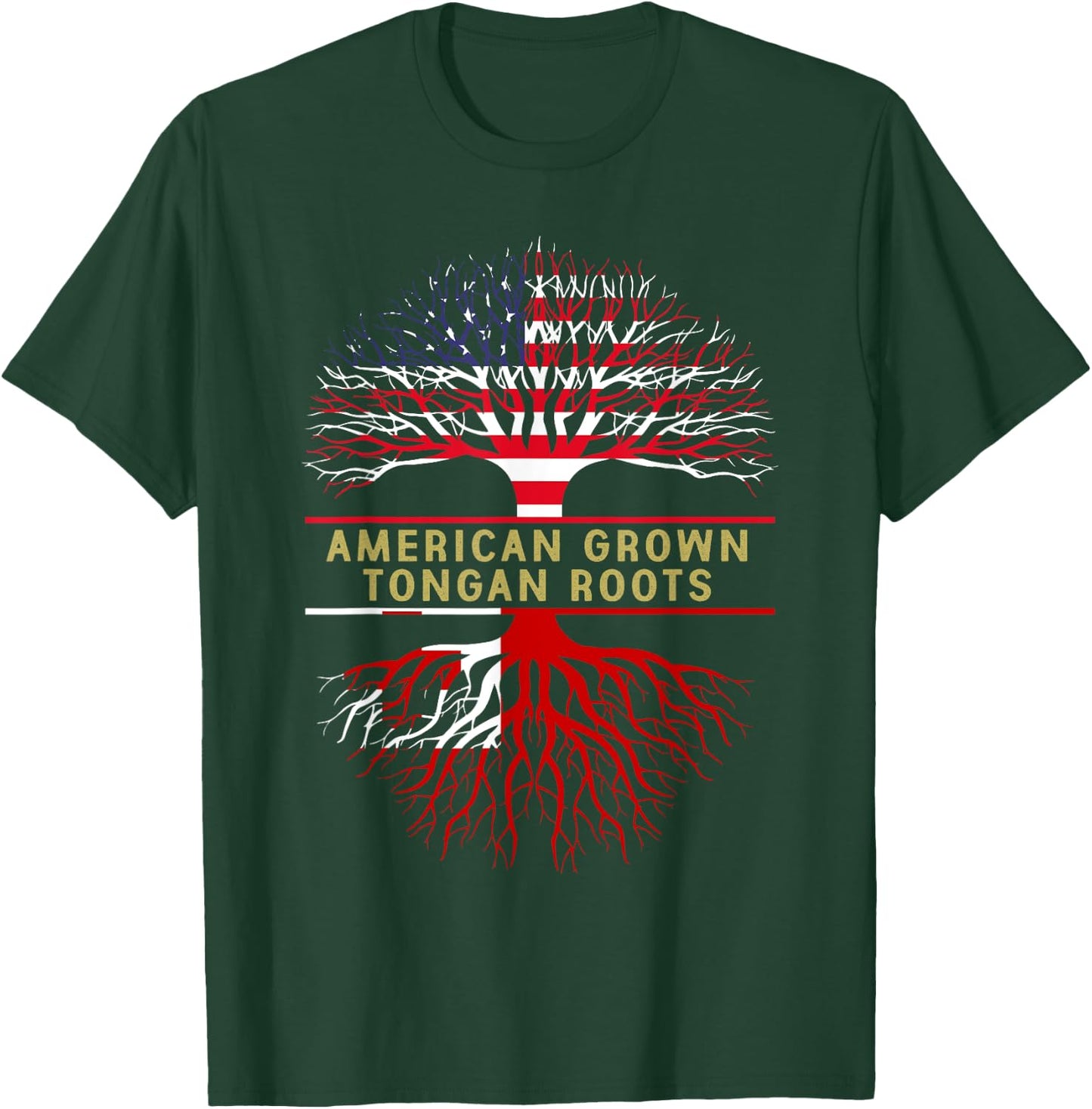 American Grown Tongan Roots America Tonga Tree Flag T-Shirt - T-Shirt | Forest