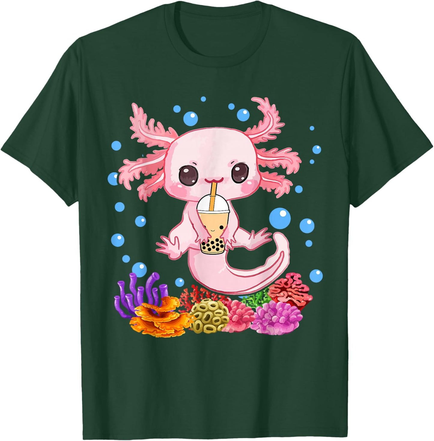Axolotl Boba Tea Bobalotl Kids Teen Girl Cute Graphic Kawaii T-Shirt - T-Shirt | Forest