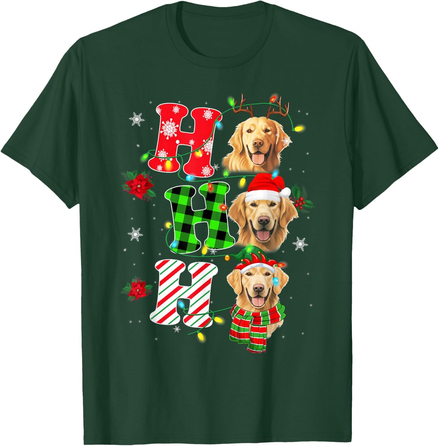 HO HO HO Golden retriever Funny Dog Christmas T-Shirt - T-Shirt | Forest