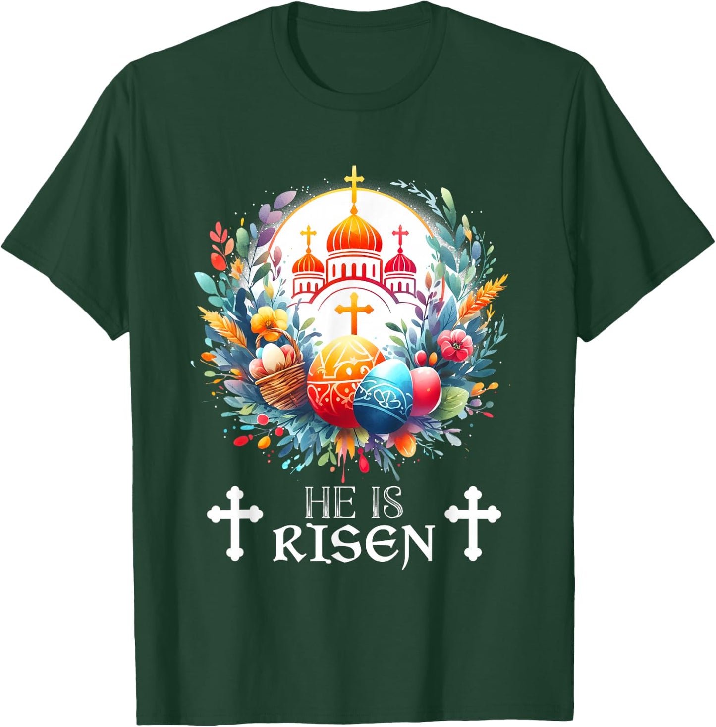 Christ is Risen Russian Greek Eastern Orthodox Pascha Easter T-Shirt - T-Shirt | Forest