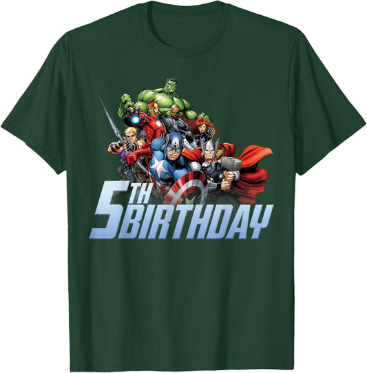 Marvel Avengers Action Shot 5th Birthday T-Shirt - T-Shirt | Forest
