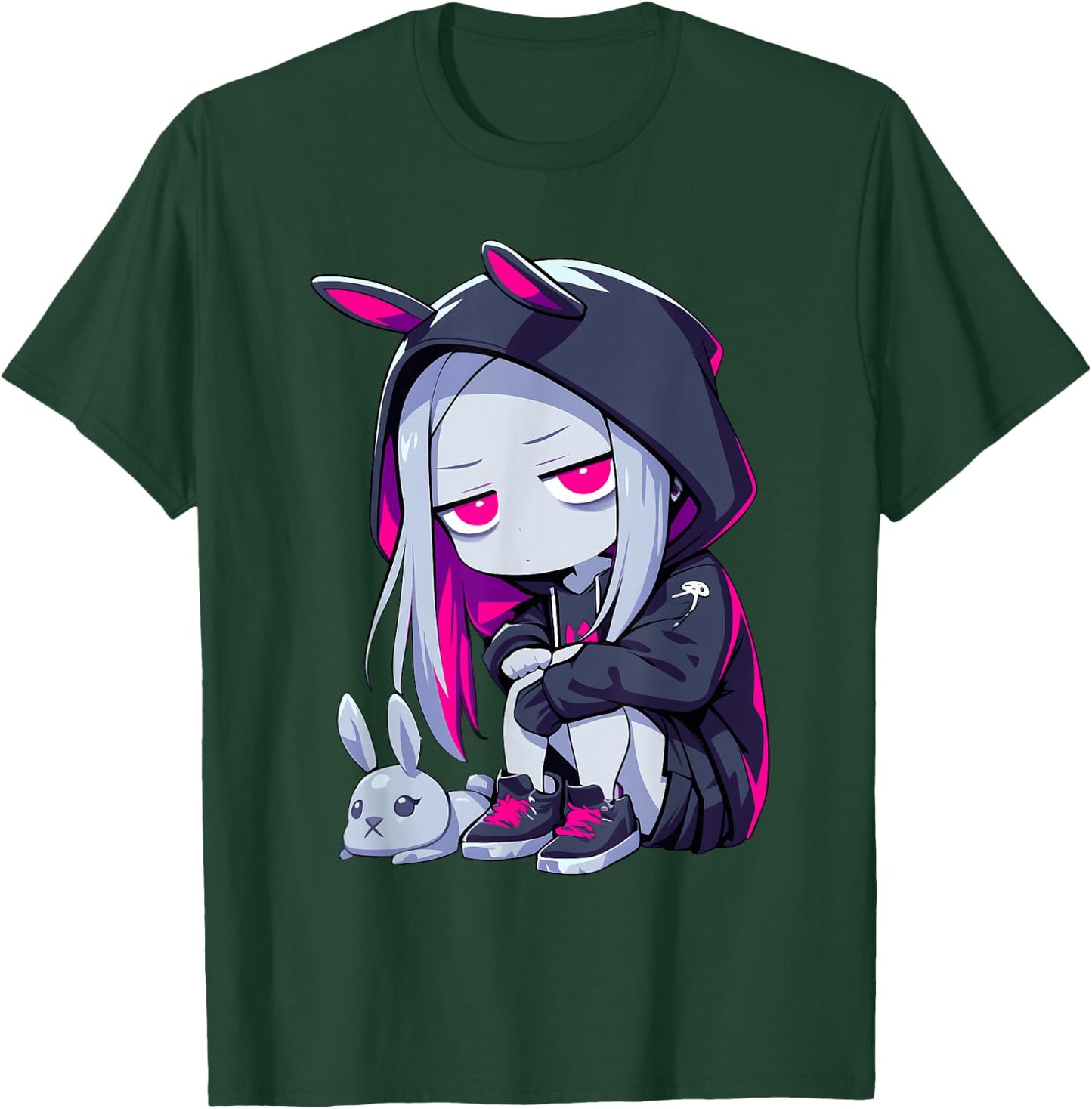 Grunge Goth Bunny Anime Girl Cute E-Girl Edgy Outfit T-Shirt - T-Shirt | Forest