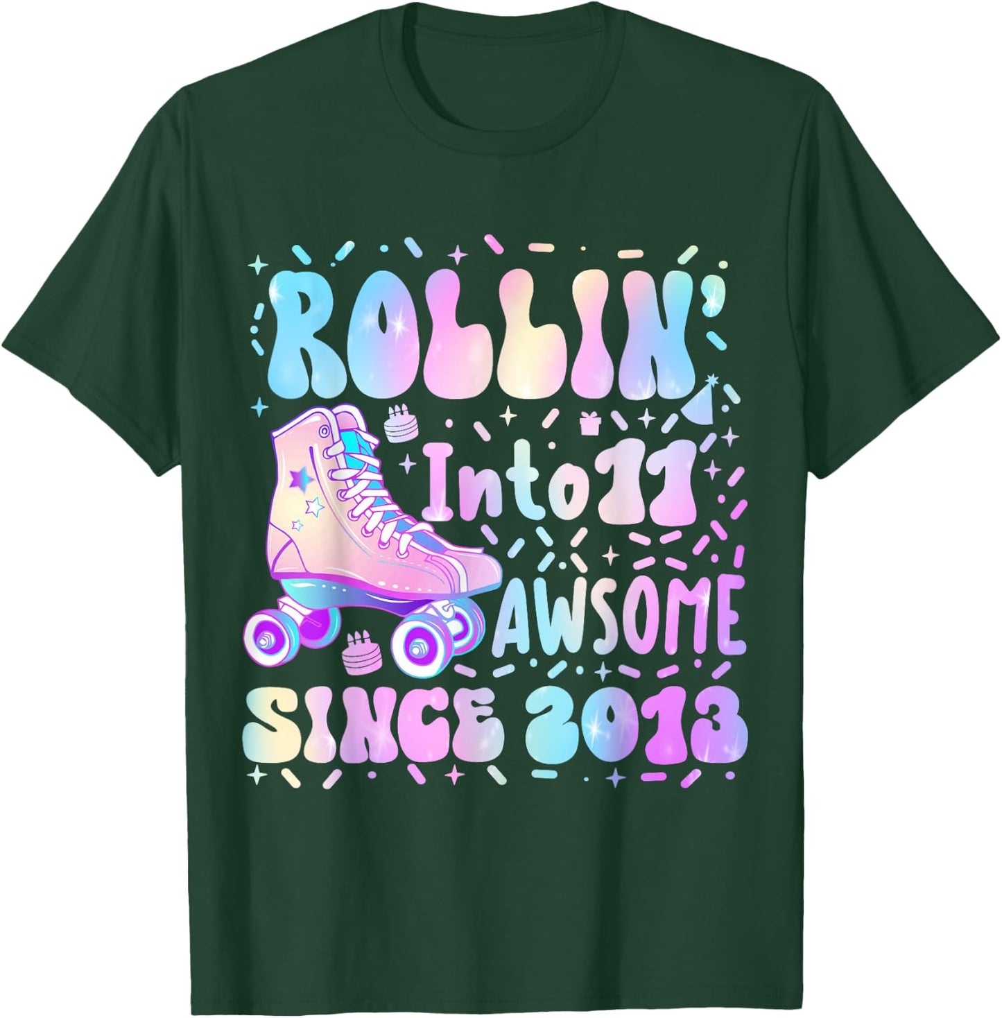 Roller Skate 11th Birthday Rolling Into 11 Since 2013 Girls T-Shirt - T-Shirt | Forest