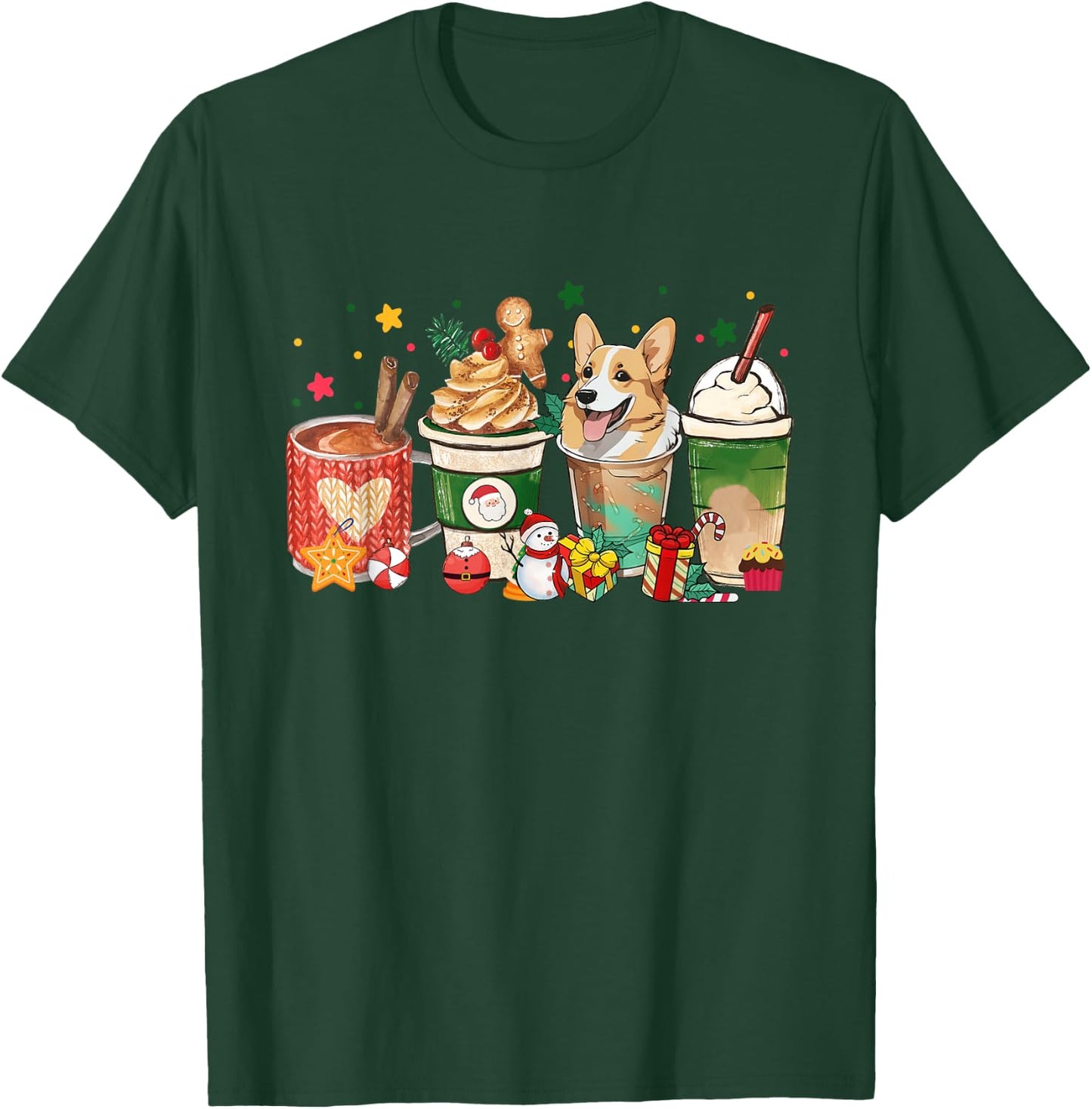 Corgi Dog Coffee Latte Christmas Dog Mom Xmas Pajamas Women T-Shirt - T-Shirt | Forest