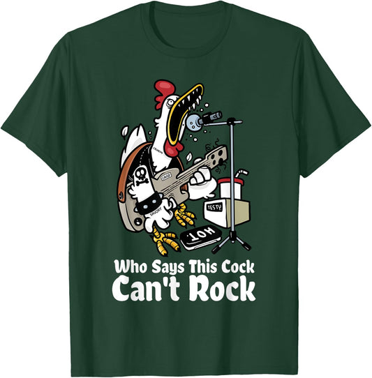 Funny Rock & Roll Rooster Chicken Playing Rock Guitar Party T-Shirt - T-Shirt | Forest