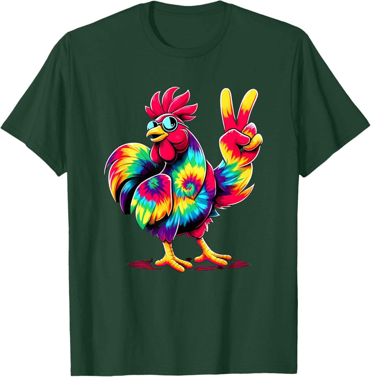 Peace Sign Tie Dye Rooster T-Shirt - T-Shirt | Forest