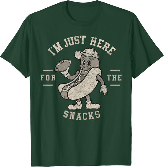 Funny I'm Just Here for The Snacks Hotdog Football T-Shirt - T-Shirt | Forest