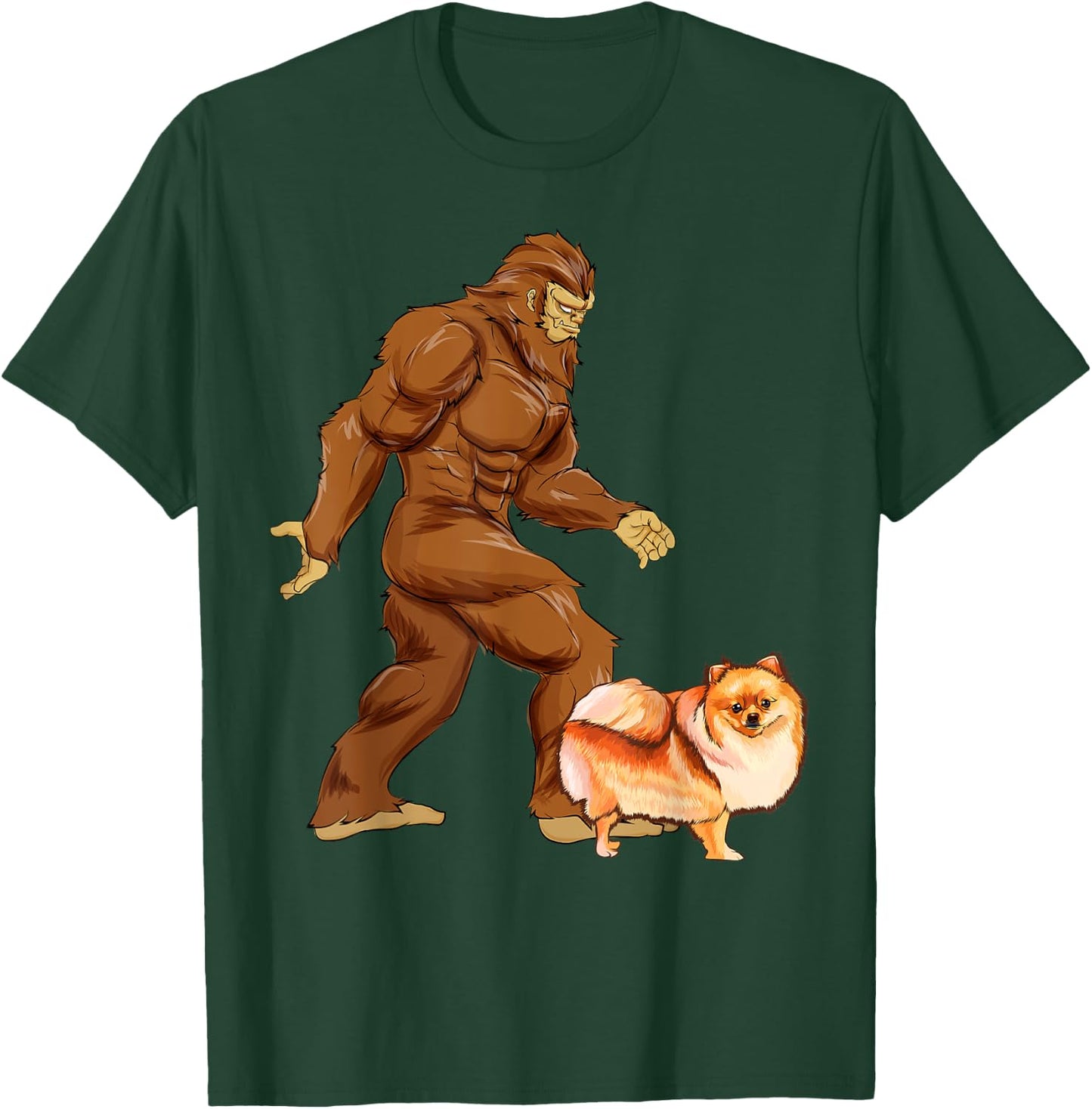 Funny Bigfoot Walking Pomeranian Sasquatch Dog Women Kids T-Shirt - T-Shirt | Forest