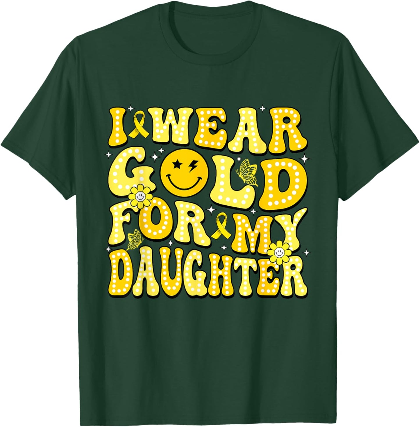 Groovy I Wear Gold For My Daughter Childhood Cancer T-Shirt - T-Shirt | Forest