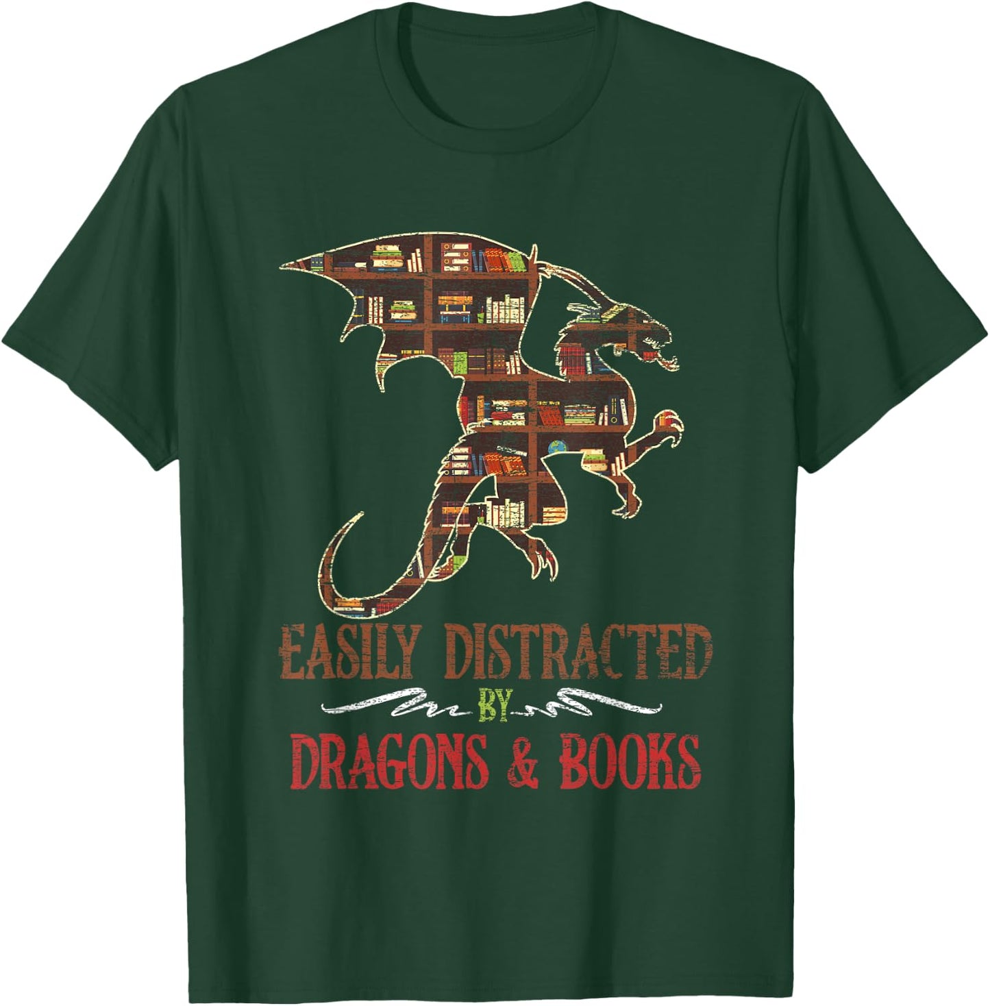 Easily Distracted By Dragons And Books Dragon T-Shirt - T-Shirt | Forest