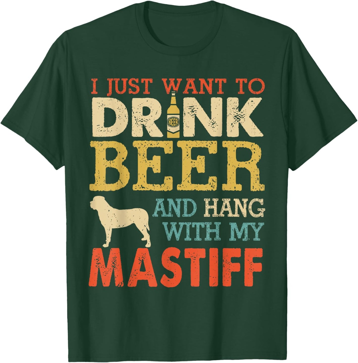 Mastiff Dad Drink Beer Hang With Dog Funny Men Vintage T-Shirt - T-Shirt | Forest
