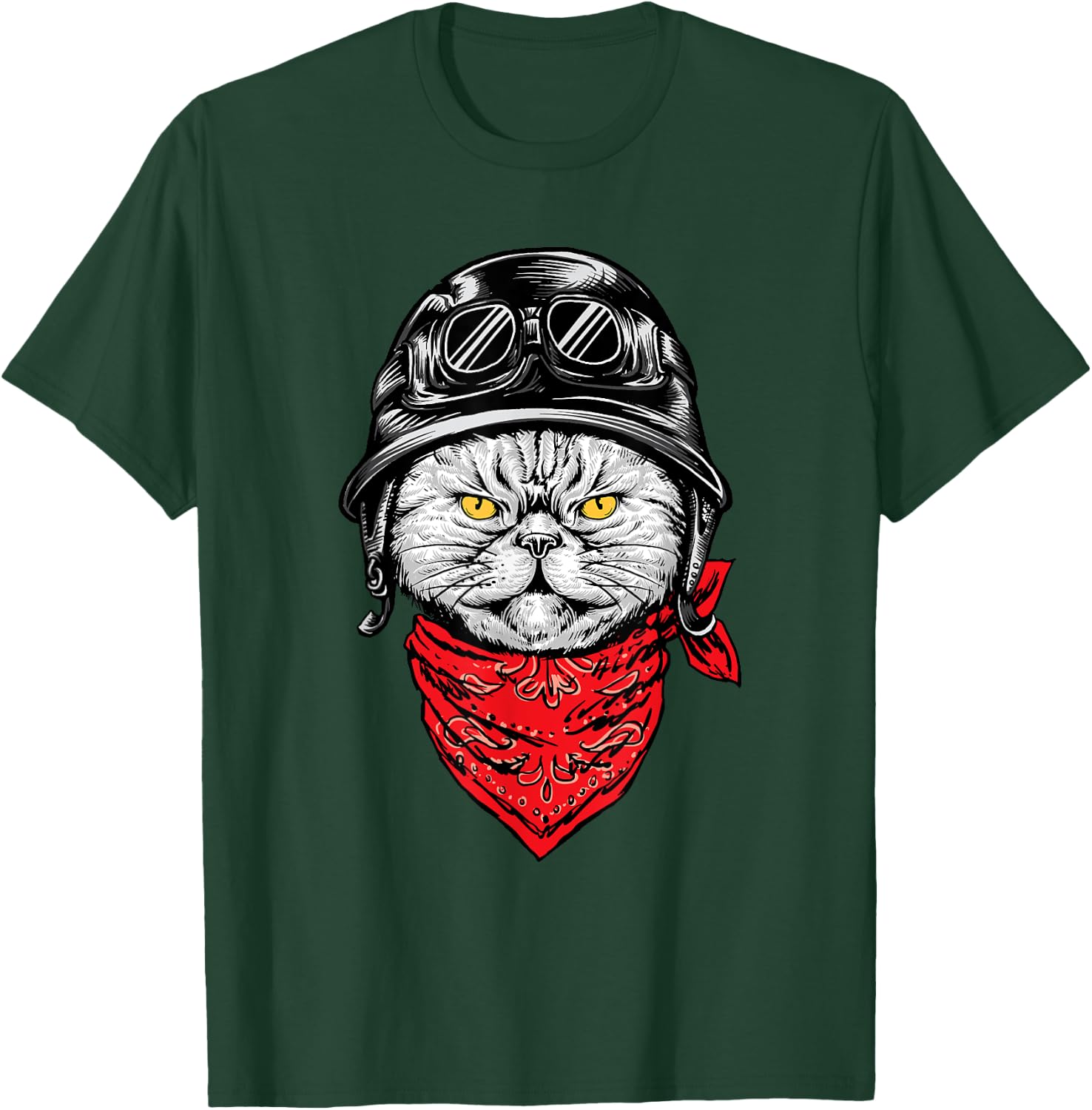 Biker Cat - Motorcycle Chopper Biker Motorbike T-Shirt - T-Shirt | Forest