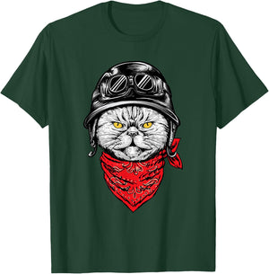 Biker Cat - Motorcycle Chopper Biker Motorbike T-Shirt - T-Shirt | Forest