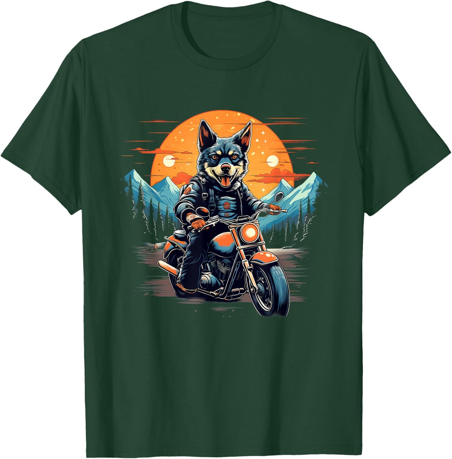 Biker Blue Heeler Dog Riding Motorcycle T-Shirt - T-Shirt | Forest