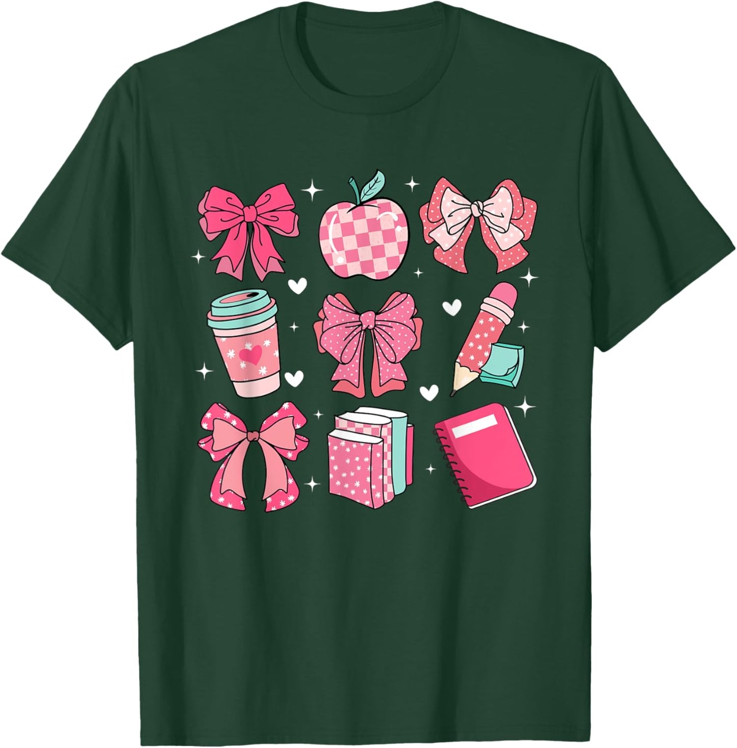 Coquette Bows Teacher Life Back To School Teach Love Inspire Women Girls Kids T-Shirt - T-Shirt | Forest