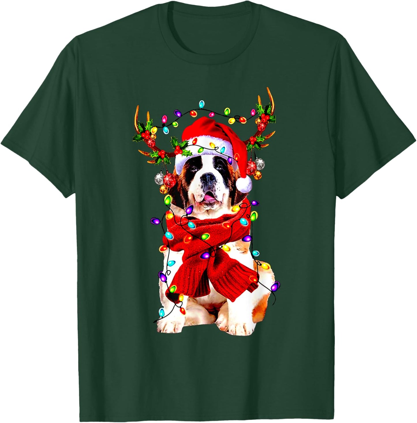Funny St Bernard gorgeous reindeer Light Christmas T-Shirt - T-Shirt | Forest