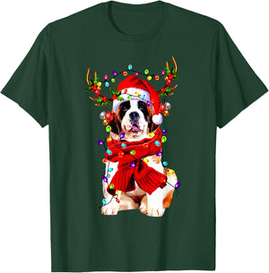 Funny St Bernard gorgeous reindeer Light Christmas T-Shirt - T-Shirt | Forest