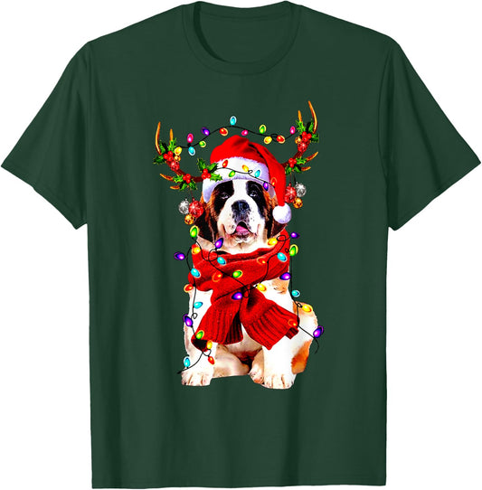 Funny St Bernard gorgeous reindeer Light Christmas T-Shirt - T-Shirt | Forest