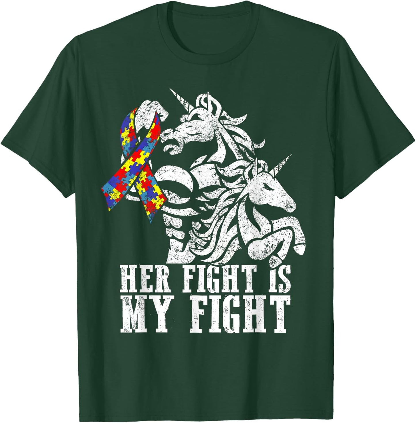 Her Fight is My Fight Autism Ribbon Unicorn Dad Daughter T-Shirt - T-Shirt | Forest