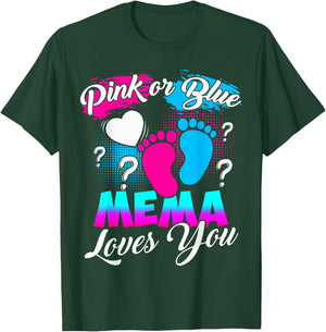 Women Gender Reveal Pink Or Blue Mema Loves You T-Shirt - T-Shirt | Forest