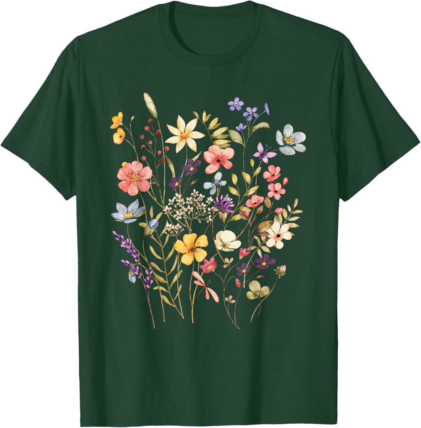 Vintage Flowers Women Wildflower Graphic Floral Gardening T-Shirt - T-Shirt | Forest
