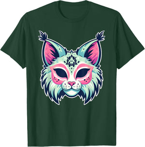 Therian Bobcat Lynx Mask Quadrobics Therianthropy T-Shirt - T-Shirt | Forest