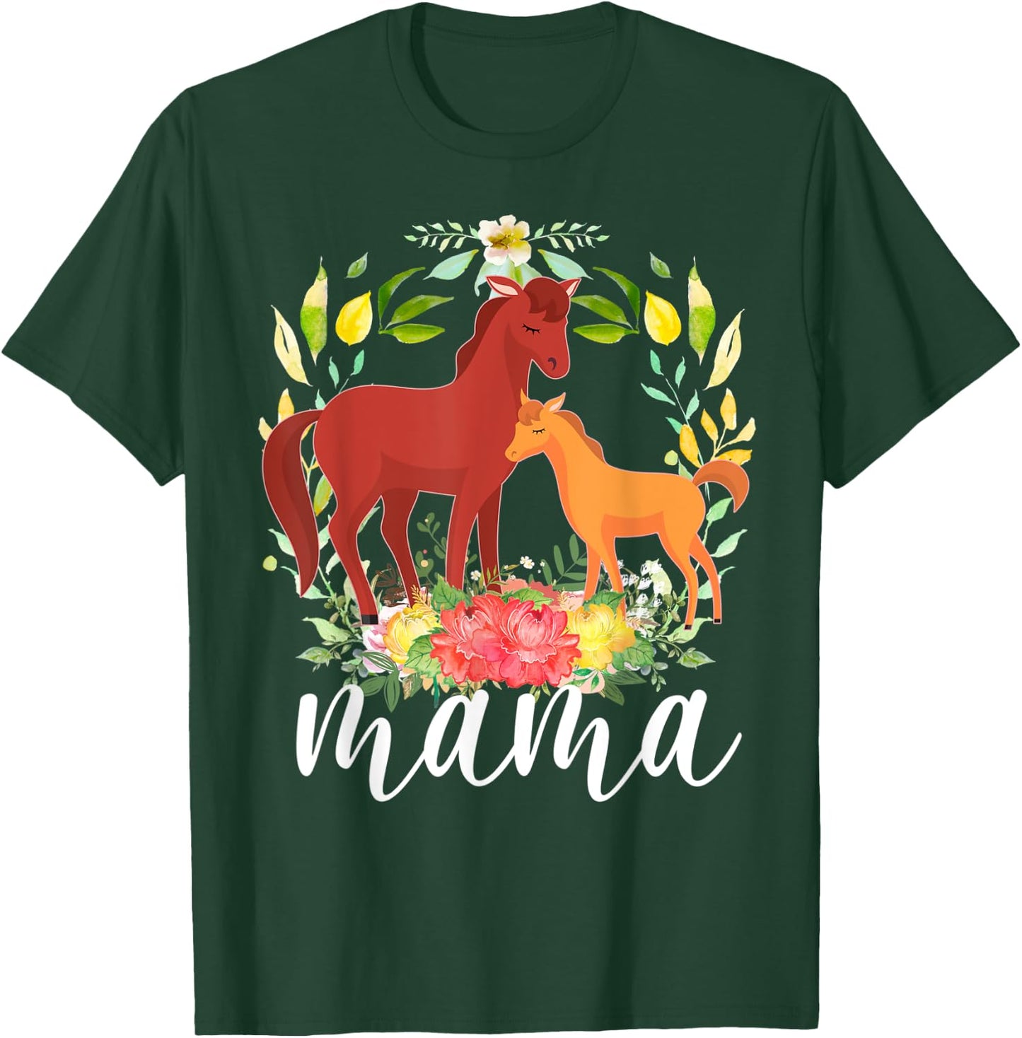 Flowers Mom Horse & Baby Horse - Animal Mama Mother's Day T-Shirt - T-Shirt | Forest