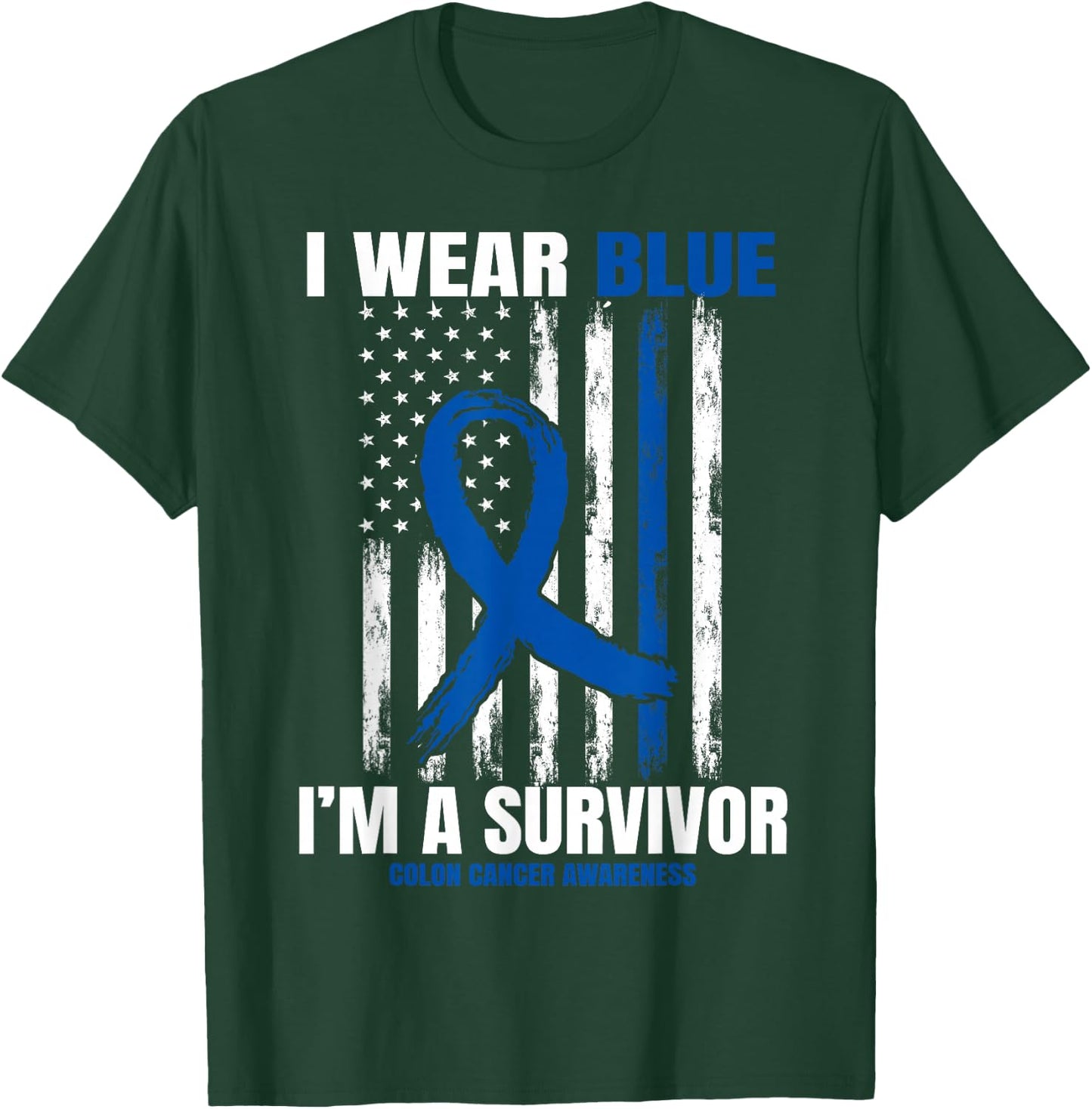 Blue Colon Cancer Survivor Gifts Women Men Flag Cancer Free T-Shirt - T-Shirt | Forest