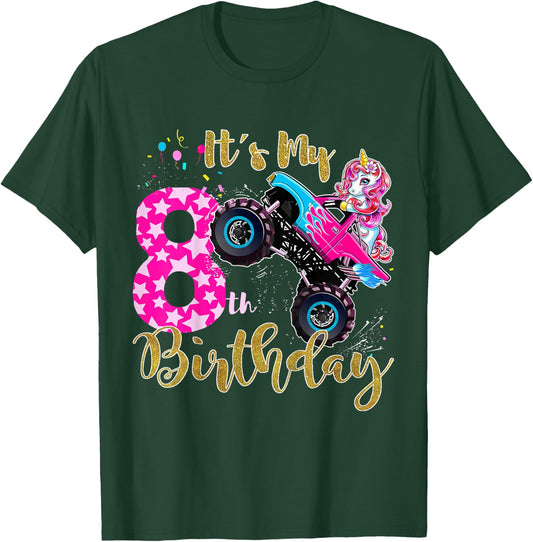 Kids Monster Truck Unicorn T Shirt Girls 8th Birthday Daughter T-Shirt - T-Shirt | Forest
