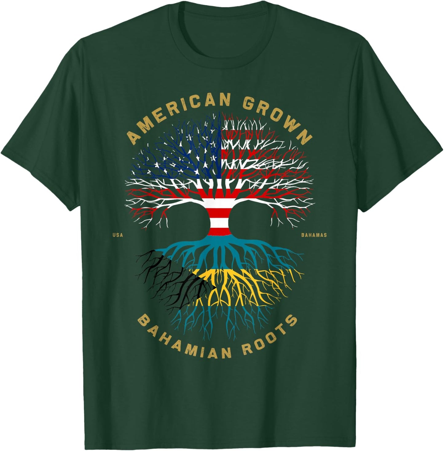 American Grown With Bahamian Roots Tree USA Flag Gifts T-Shirt - T-Shirt | Forest