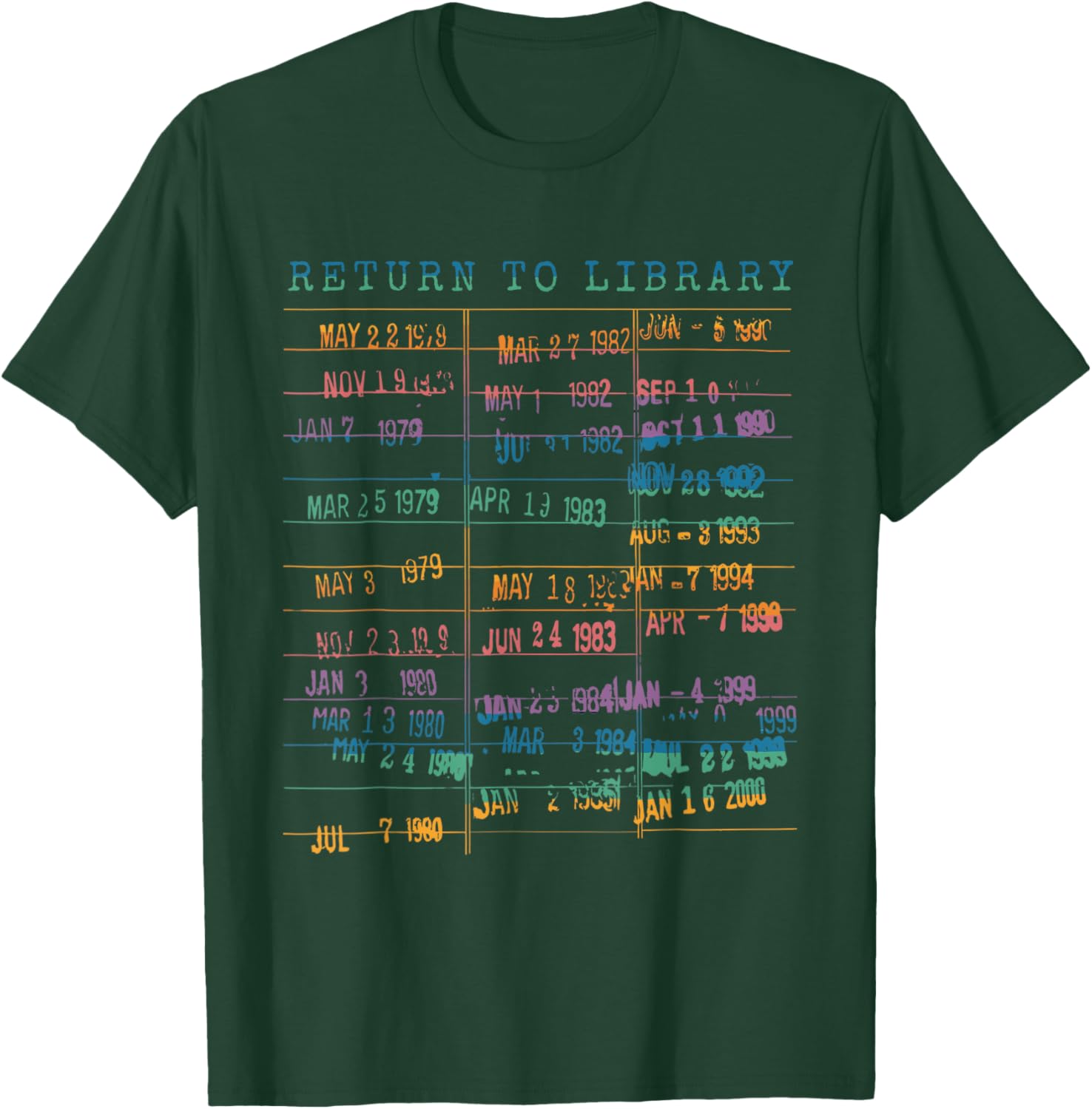 Library Card Vintage Book Due Date Bookish Rainbow Reading T-Shirt - T-Shirt | Forest