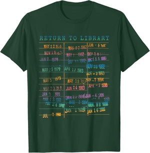 Library Card Vintage Book Due Date Bookish Rainbow Reading T-Shirt - T-Shirt | Forest