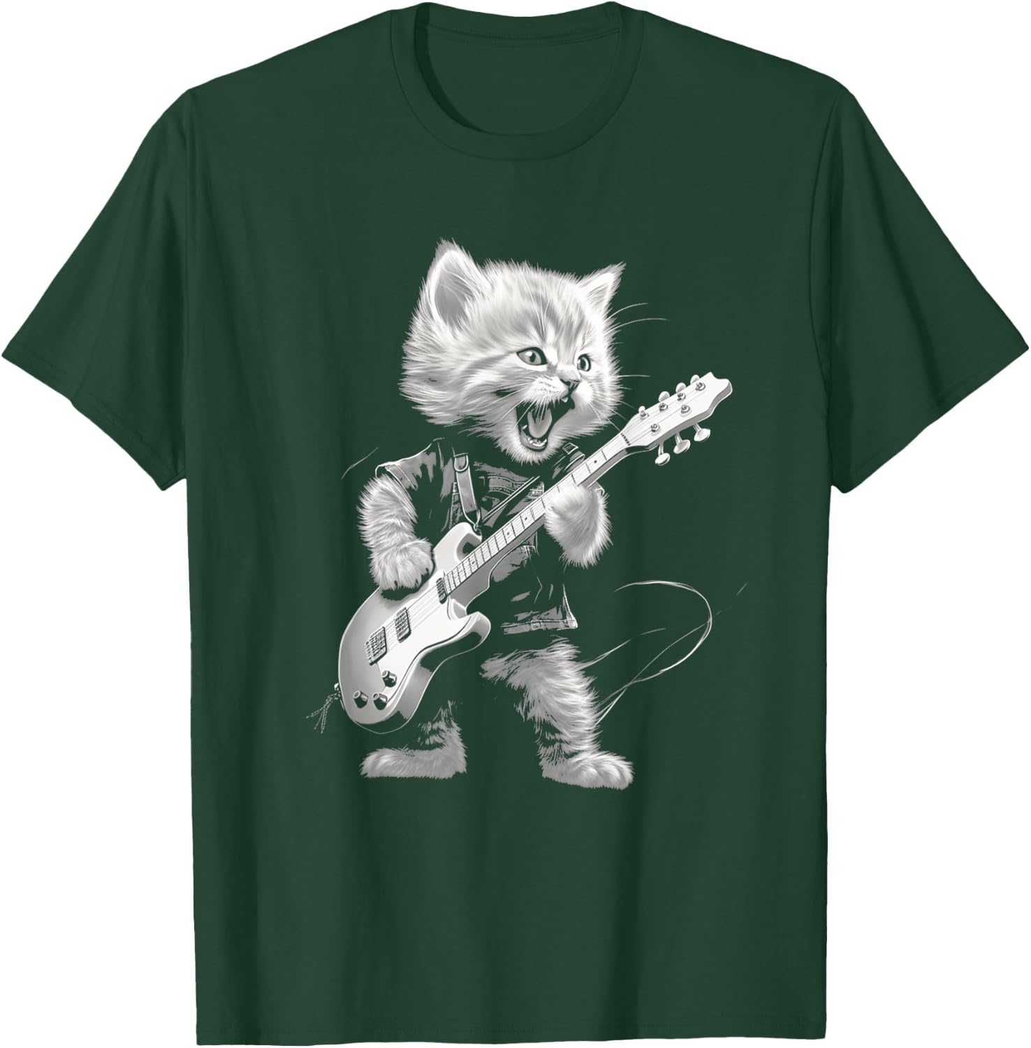 Rock Cat Playing Guitar Funny Guitar Cat Design T-Shirt - T-Shirt | Forest