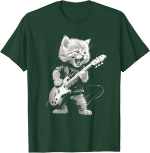 Rock Cat Playing Guitar Funny Guitar Cat Design T-Shirt - T-Shirt | Forest