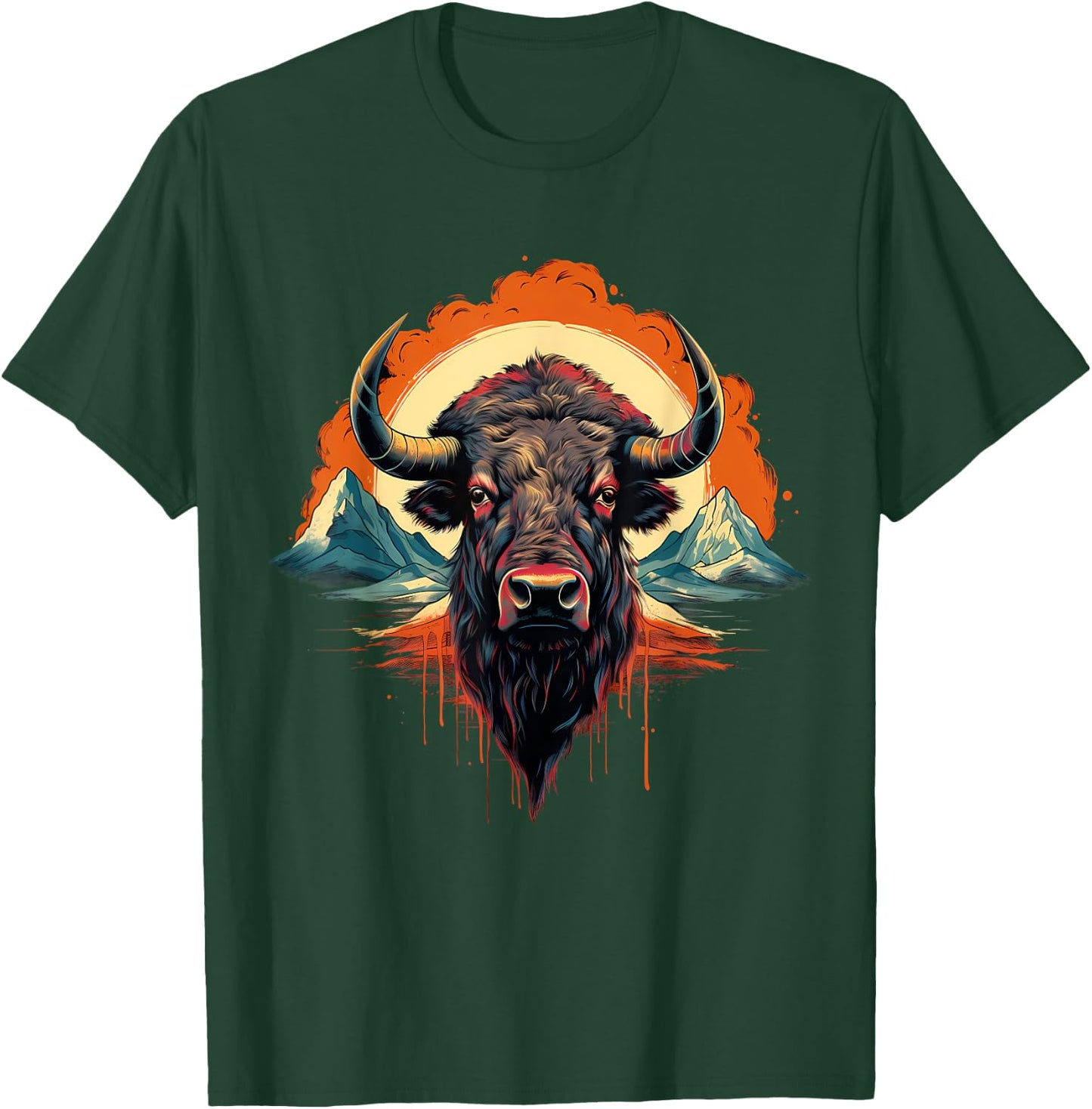 Buffalo Colorful Motif Artwork Wildlife Safari Nature Bison T-Shirt - T-Shirt | Forest
