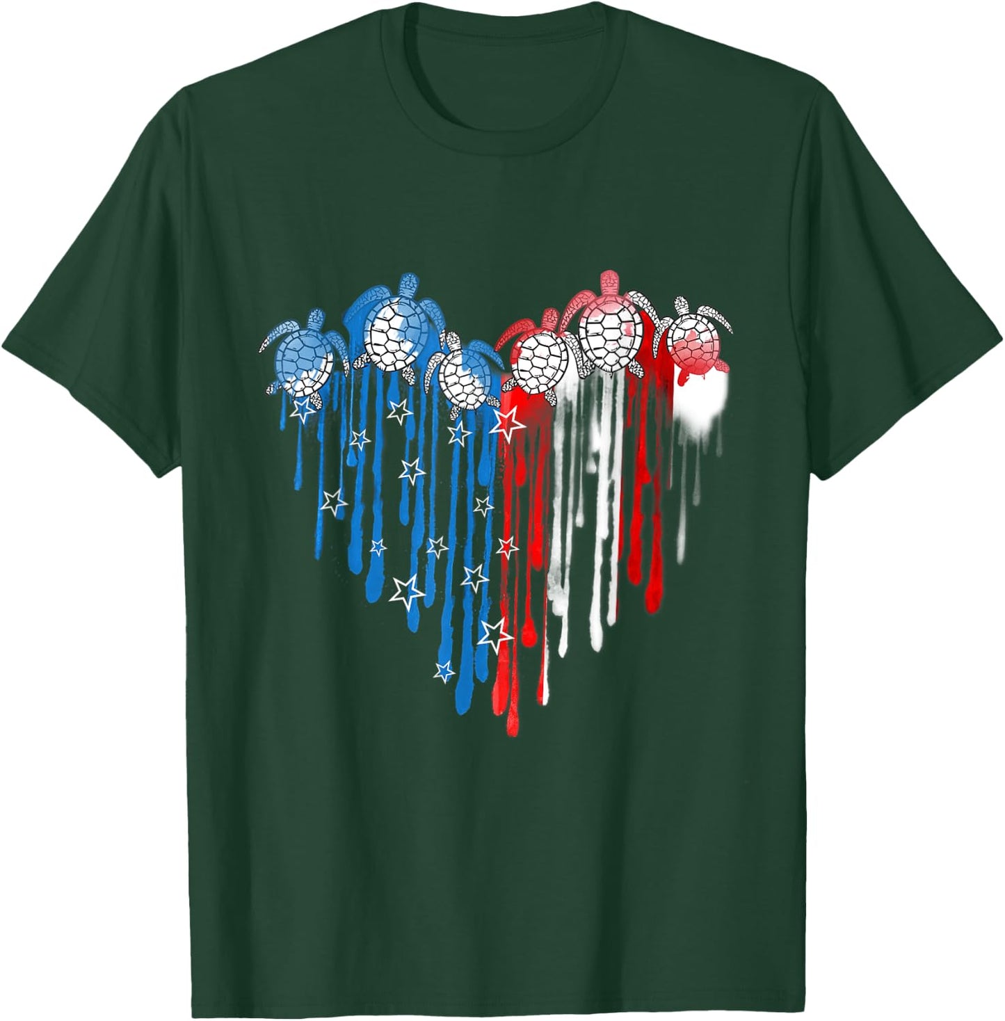 Turtles USA Flag Stars Stripes 4th of July Independence Day T-Shirt - T-Shirt | Forest