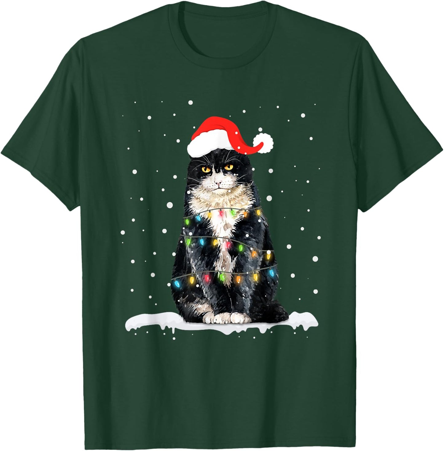 Funny Santa Cat Christmas Lights Holiday Gift Men Women Kids T-Shirt - T-Shirt | Forest