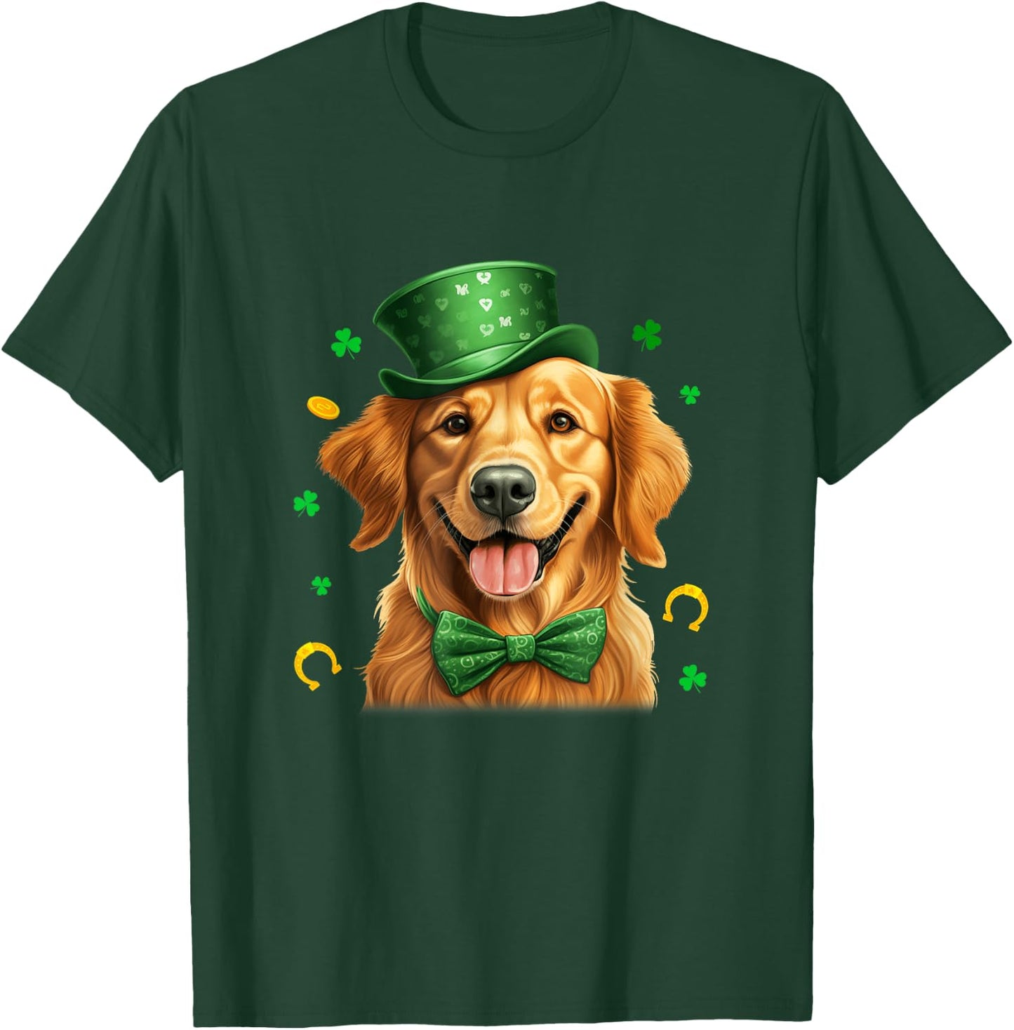 Golden Retriever St Patricks Day Leprechaun Shamrock Irish T-Shirt - T-Shirt | Forest