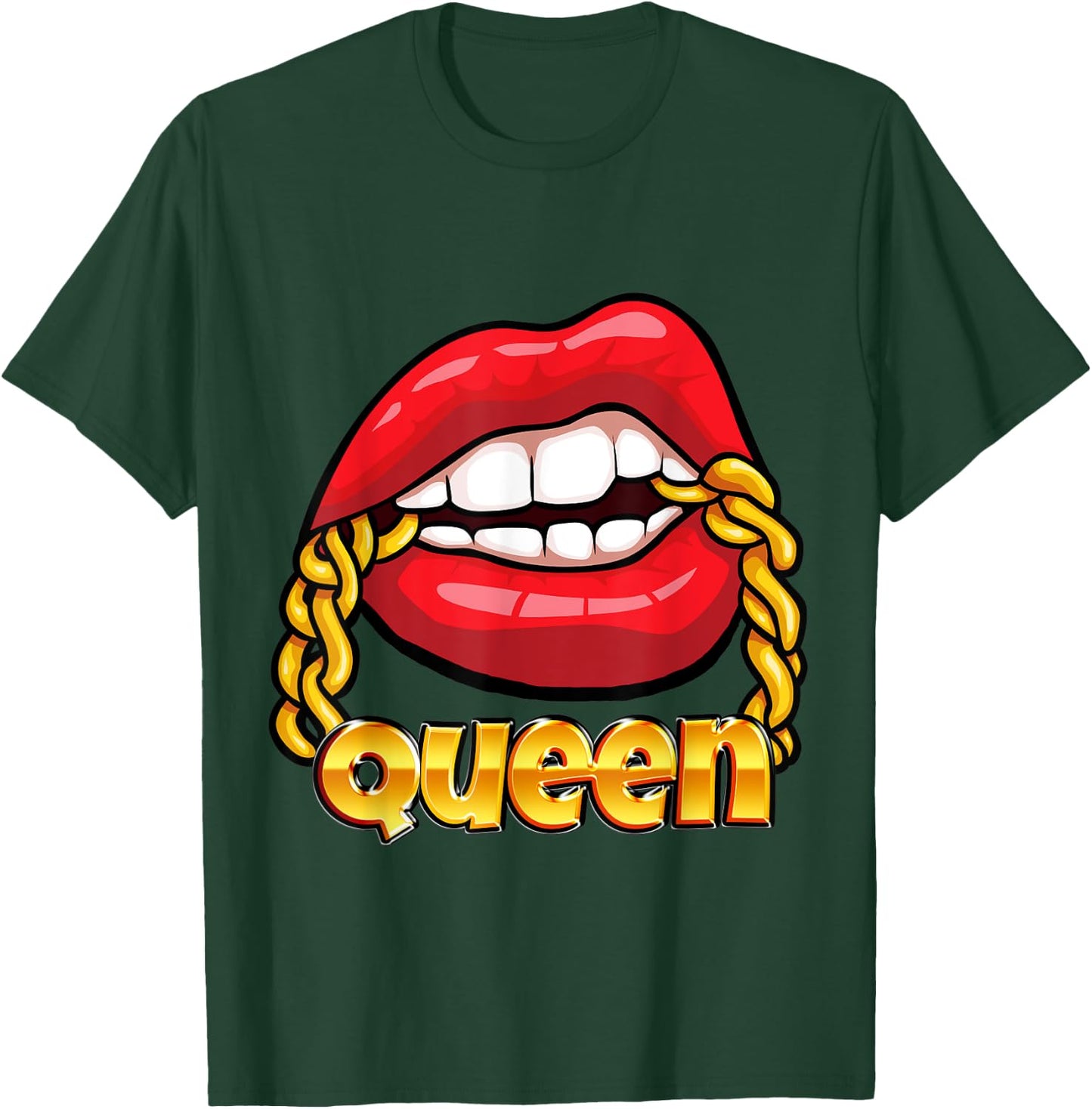 Juicy Lips Gold Chain Queen T-Shirt - T-Shirt | Forest