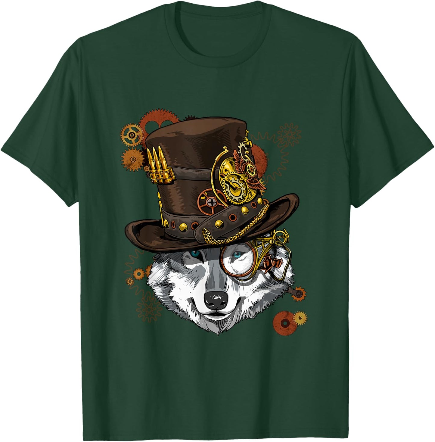 Wowsome! Steampunk Wolf Lovers - Black, -Adults, Short Sleeve, XS, US, Regular, Small T-Shirt - T-Shirt | Forest