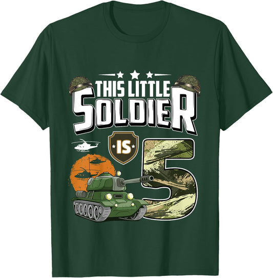 Kids 5 Year Old Soldier 5th Birthday Military Themed Camo boys T-Shirt - T-Shirt | Forest