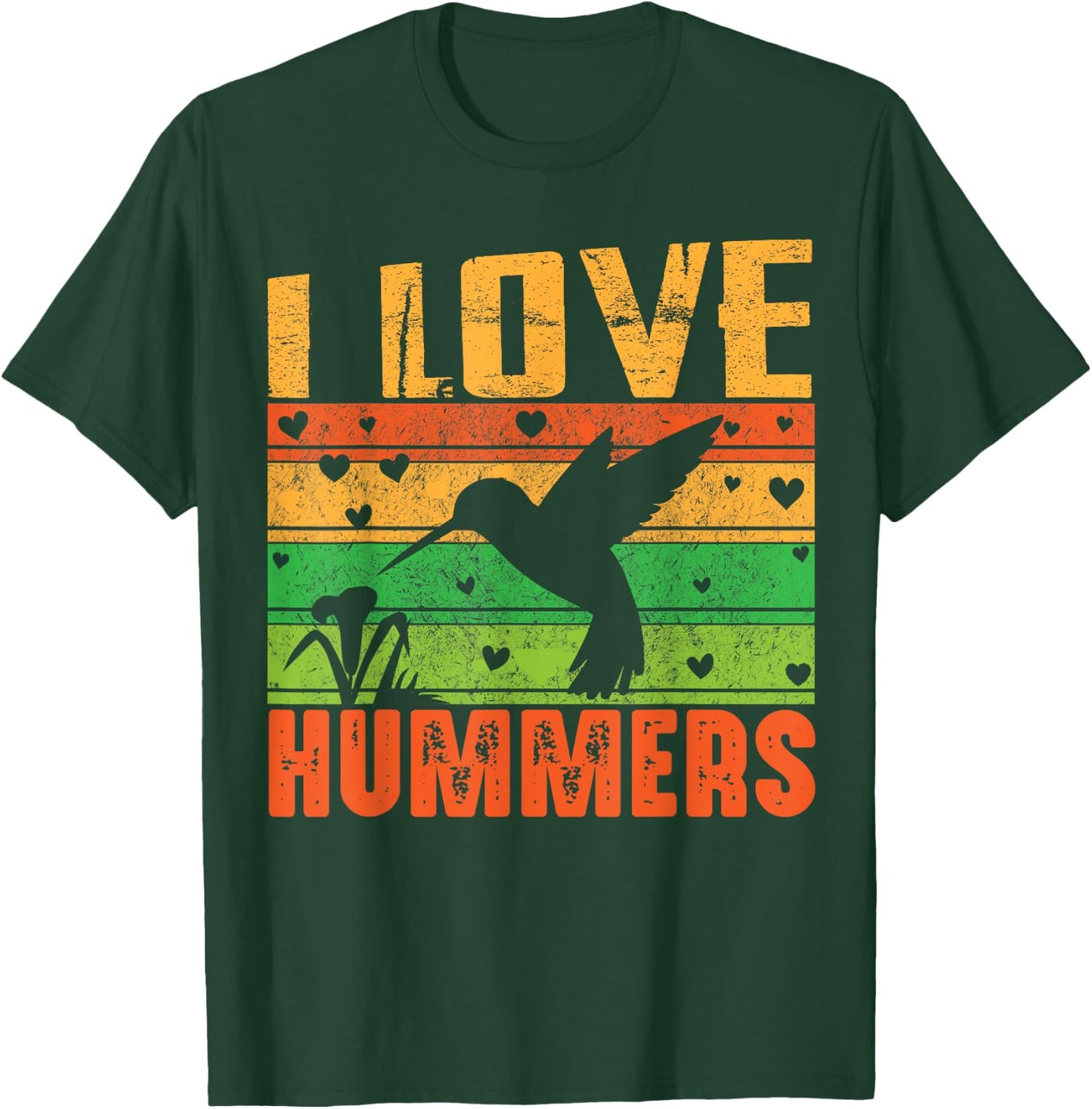 I Love Hummers Colibri Hummingbird Wildlife Retro Sunset T-Shirt - T-Shirt | Forest